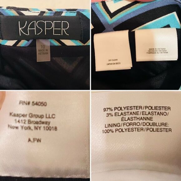 KASPER Abstract Print Pencil Skirt Back Slit Navy Blue Teal 10 - Picture 9 of 10